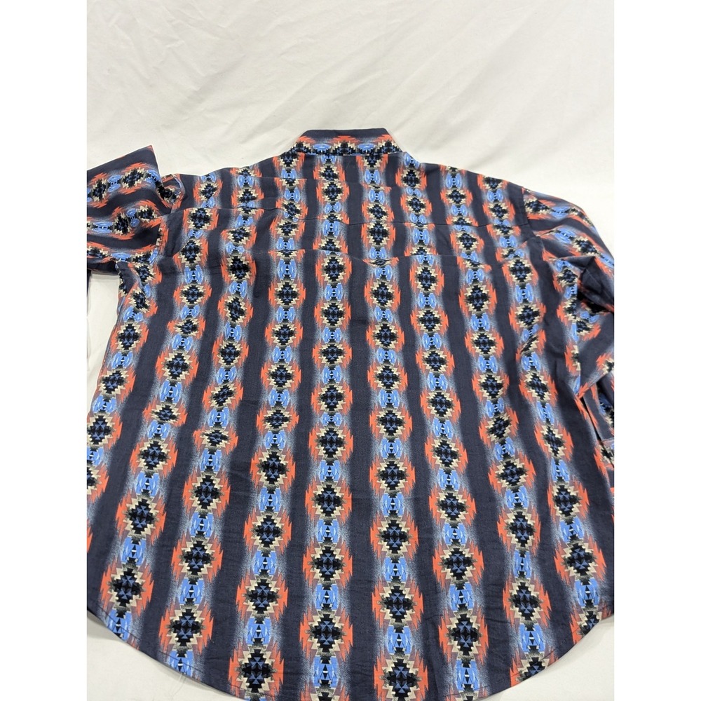 Vintage‎ Wrangler Aztec Pearl Snap Mens Cowboy Dress Shirt Blue Size Large - Picture 10 of 10
